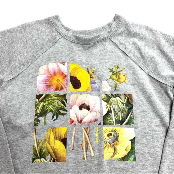 Doe Floral Print Fleece Pullover Sweatshirt Gray - Picture 3 of 8